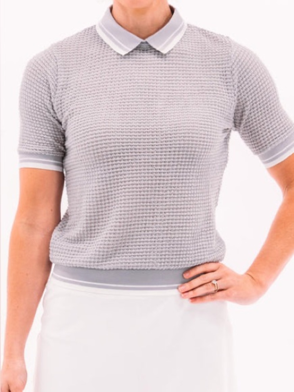 Foray Golf Light Gray Textured Polo Knit Top - Women's